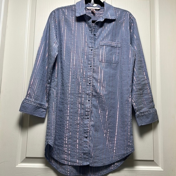 VICTORIAS SECRET Night Shirt Blue with Metallic Pink Stripe Sz Xsmall - Picture 1 of 8